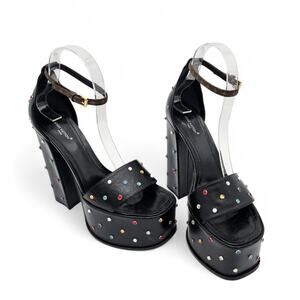 Louis Vuitton Monogram Platform Block Heel Sandal Black Crystal Stud Size 39 9